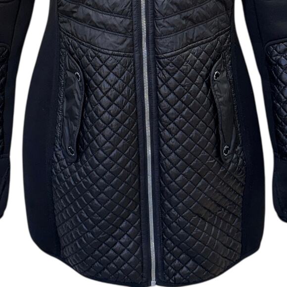 Michael Kors Women's Black moto bubble jacket Quilted Coat M 3/4 length Winter - Picture 8 of 15